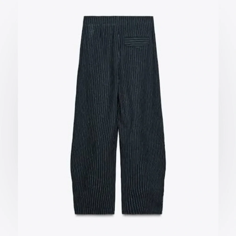 ZARA Balloon Navy Linen Blend Pinstripe Trouser NWT